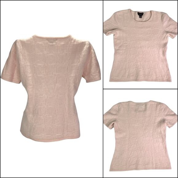 Casual Corner 100% Cashmere Short Sleeve Crew Pullover Sweater Baby Pink Medium - Picture 2 of 11